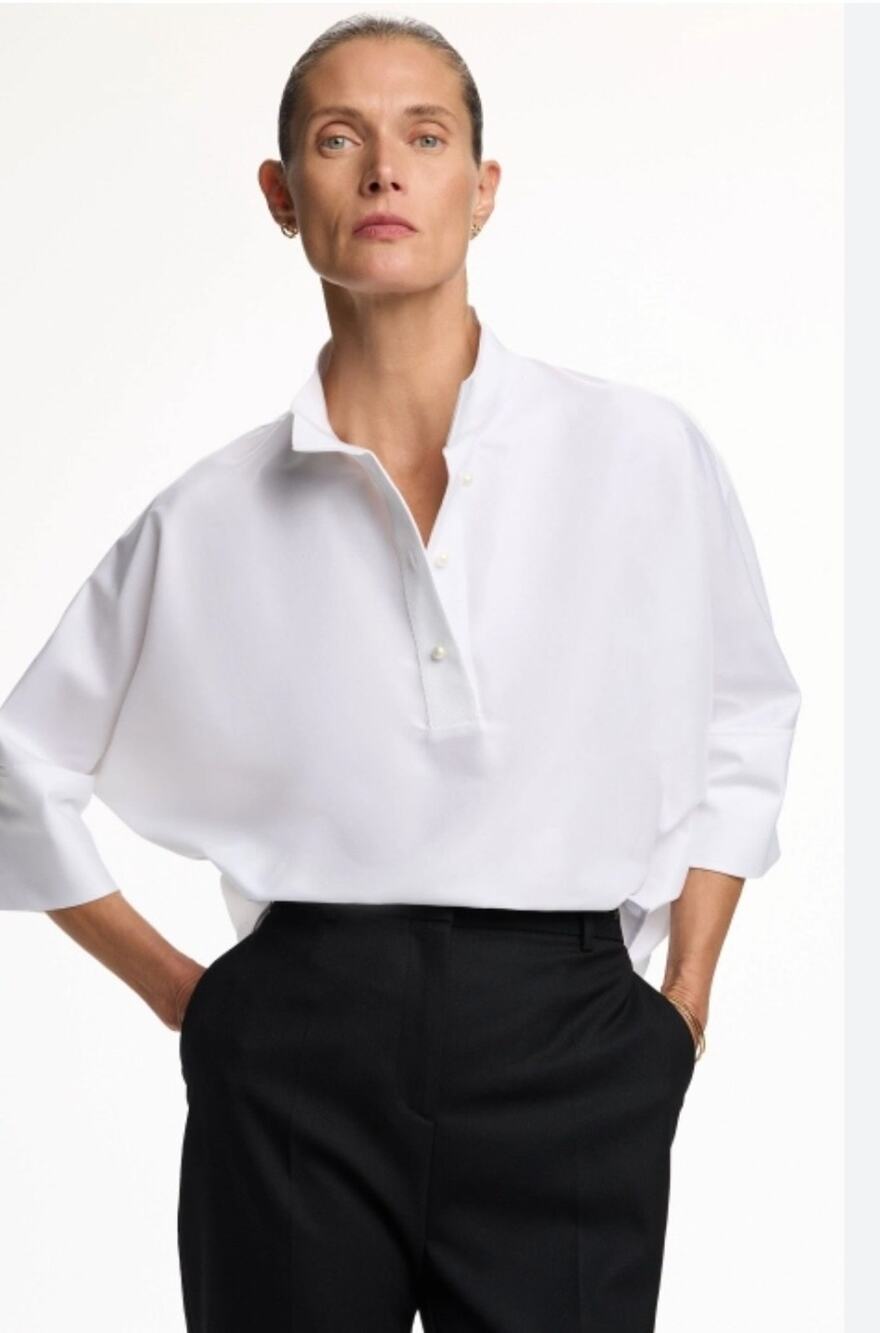 Carolina Herrera Womens White Pure Short Cotton Sleeve Collared Button-Up Shirt